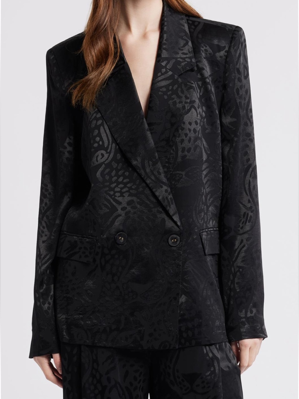 FARM Rio Black Leopard Buttoned Jacquard Blazer Size Large NWT